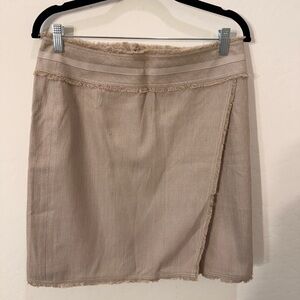 Ann Taylor Beige Fringe Trim Wrap Pencil Skirt